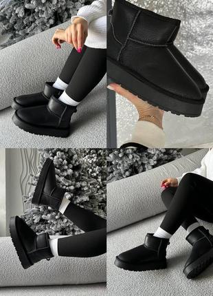 Стильные угги swin женские зима, черный, экокожа, 37-41
