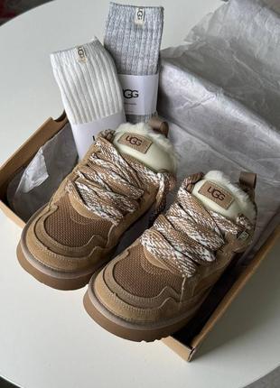 Ugg lowmell beige premium жіночі уггі угі кросівки снікерси угги уги лоумел на овчині