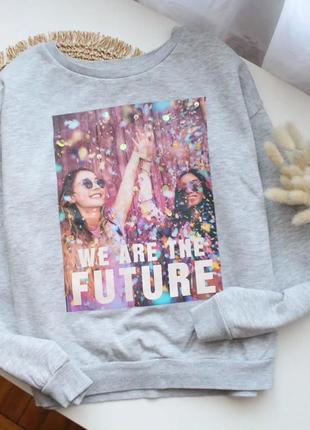 Стильный утепленный свитшот с принтом h&m 10-12 лет