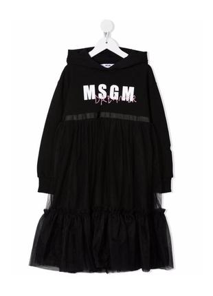 Msgm kids платье с капюшоном и логотипом