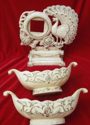 Подчасник часы каминные настольные комплект жар-птица и 2 ладьи вазы времен ссср