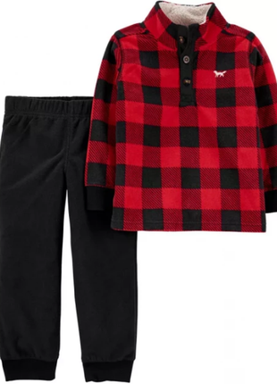 Carters флисовый комплект костюм двойка картерс штаны кофта клетка