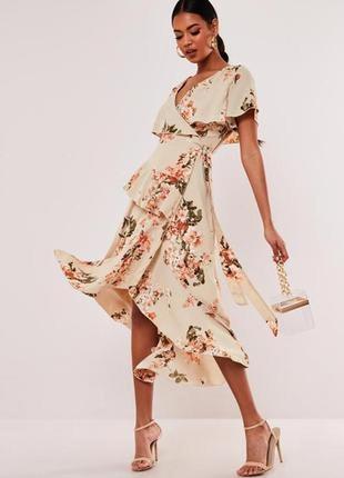 Брендовое цветочное длинное платье на запах люкс качество от missguided