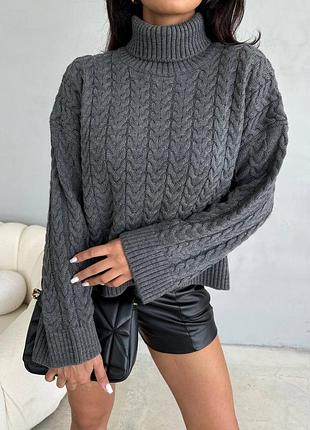 Вязаный свитер с высоким воротником4 фото