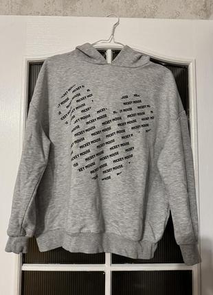Свитшот женский серый, размера м, с капюшоном