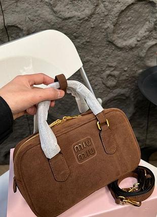 Сумка коричнева шоколад у стилі міу міу miu miu arcadie textile