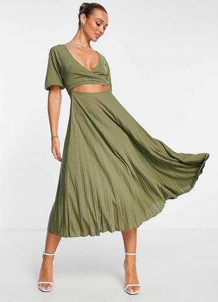 Платье плиссированная длины миди asos design цвета хаки