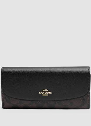 Брендовый кожаный кошелек coach signature pvc slim envelope wallet black/brown