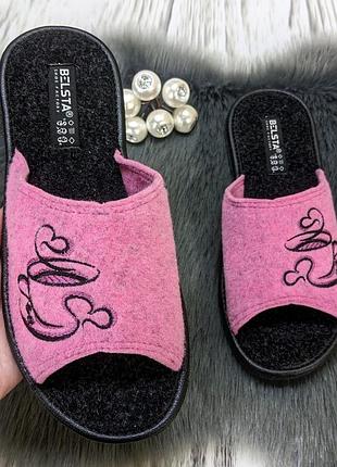 Тапочки женские фетровые для ламината белста розовые с вышивкой 4151