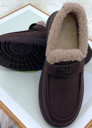 Зимние тапки мокасины в стиле миу миу miu miu