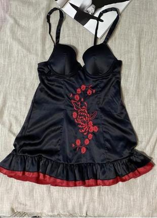 La senza шикарный черно-красный пеньюар с великолепной вышивкой как новый