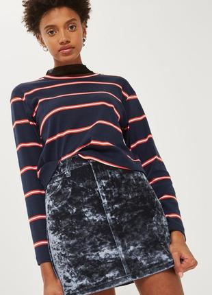 Брендовая демисезонная велюровая юбка мини "topshop moto". размер uk10/eur38.
