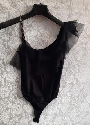 Женское черное боди-блузка с рюшами под zara
