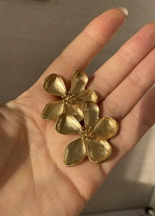 Серьги золото цветы бижутерия5 фото