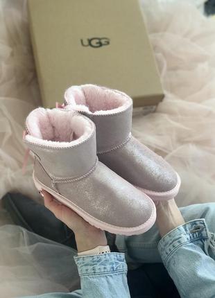 Зимние женские угги ugg розовые/серые (уггі)3 фото