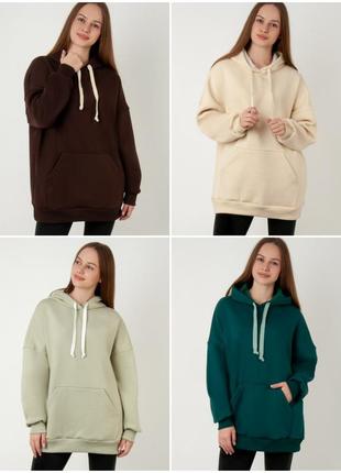 Подовжене худі оверсайз утеплене на флісі, тепла довга толстовка на флісі, женское...