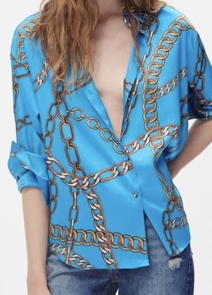 Голуба блуза , сорочка сатинова , атласна zara mango massimo dutti шовкова
