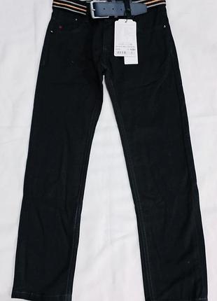 Джинси для хлопчика, чорні штани із стрейчового котону, зрузний пояс резинка, ремінь в комплекті роз