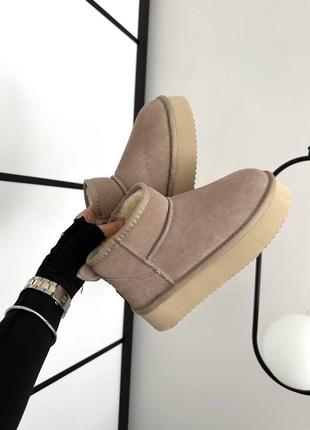 Женские угги ugg ultra mini platform beige / cream suede