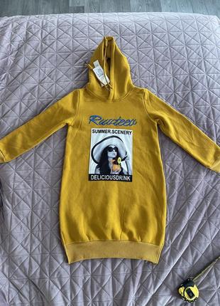 Туника худи теплая желтая