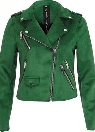 Шикарная фирменная замшевая косуха зелёного цвета river island, молниеносная отправка