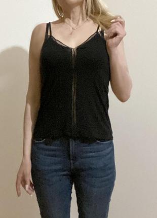 S-m чорна трикотажна майка на тонких бретелях блуза блузка літня повсякденна