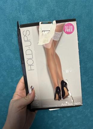 Жіночі нові панчохи беж 15 ден ann summers lace glossy holds ups nude/white