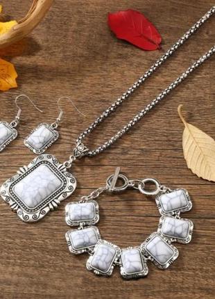 🔺🌼⛓️ нарядный комплект бохо стиль ожерелье, браслет и серьги