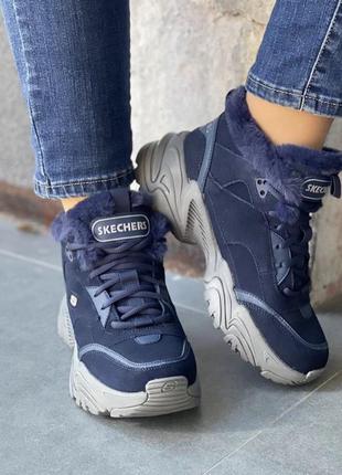 Зимние, женские ботинки skechers stamina, kw8673, 167338 nvy, оригинал