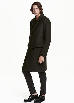 Пальто h&m удлиненное мужское черное двубортное вискоза 50 размер l-xl