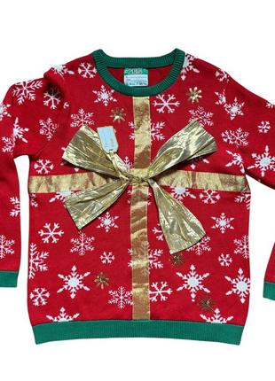 Женский новогодний зимний свитер рождественский подарок бант снежинки красный l-xl