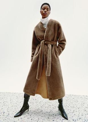 Довге пальто коричневе штучне хутро zara new