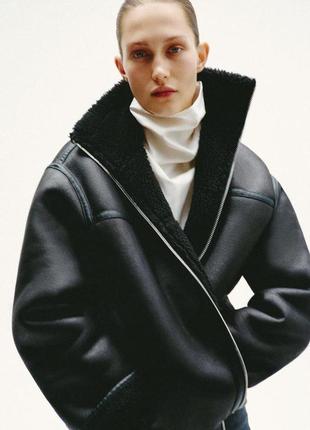 Двусторонняя дубленка женская черная zara new