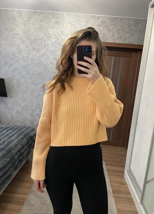 Хлопковый вязаный свитер свободного кроя а рубчик от h&m