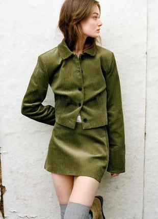 Мини юбка вельветовая зеленая zara new