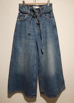 Широкие джинсы -кюлоты zara,32-s высокая посадка