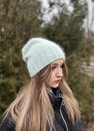 Пушистая вязаная шапка из ангоры, теплая зимняя шапка, ручная работа