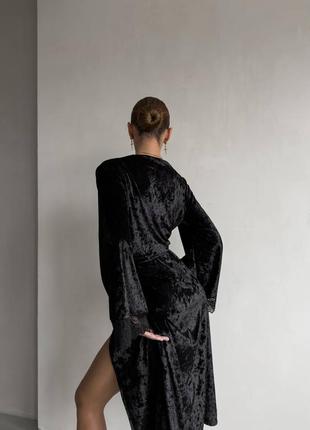 Комплект белья с черным бархатистым халатиком🔥3 фото