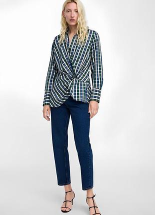 Новая брендовая хлопковая блузка "zara" в клеточку. размер xs.