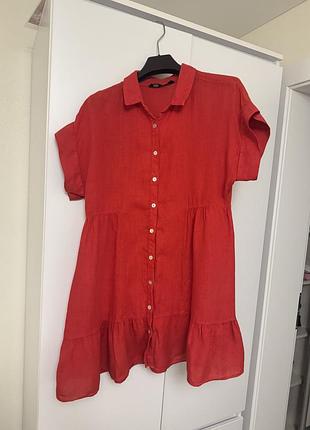 Червоне лляне плаття zara