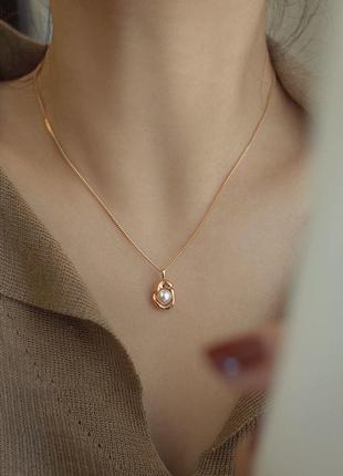 Золотистая цепочка с подвеской имитация жемчужины кирпичика ожерелье3 фото
