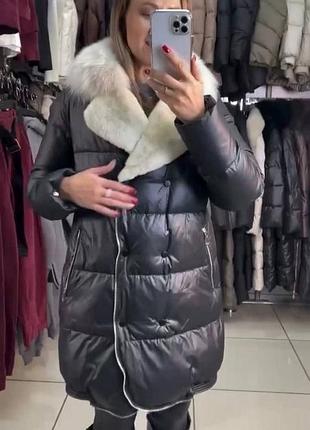 Зимова куртка подовжене зимове пальто з хутряним коміром