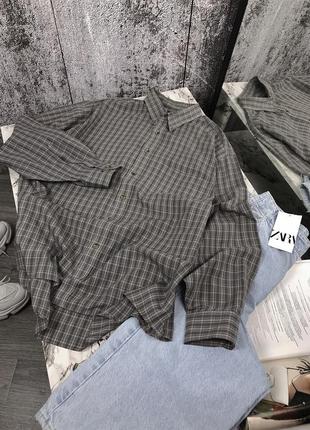 Сорочка оверсайз в клітинку коричнева / рубашка оверсайз в клетку коричневую