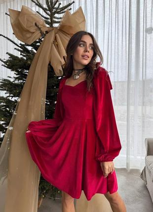 Платье женское красное бархатное осень весеннее летнее зимнее
