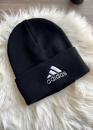 Мужская шапка adidas на зиму в черном цвете premium качества на каждый день