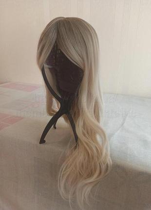 Длинный парик блонд, волнистый, термостойкий, с челкой, парик