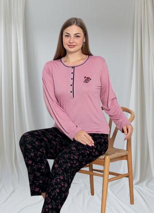 Пижама женская, домашний костюм штаны и кофта длинный рукав батал (большие размеры)