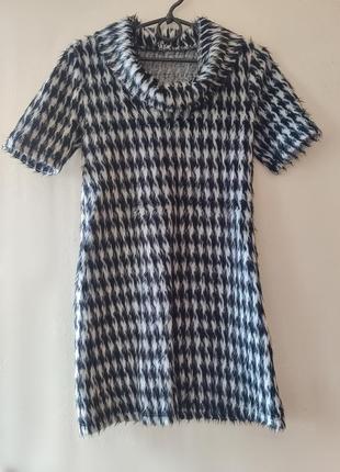 Теплое платье детское, черно-белое платье, платье с меха