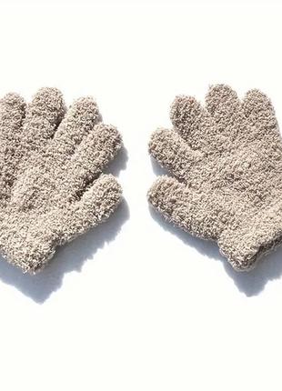 Детские плюшевые перчатки из трикотажного полотна осень-зима размер 3-10 лет цвет беж
