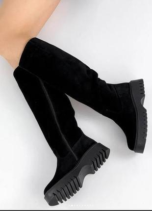 Високі чоботи труби італійська замша р.39 замшеві зима сапоги